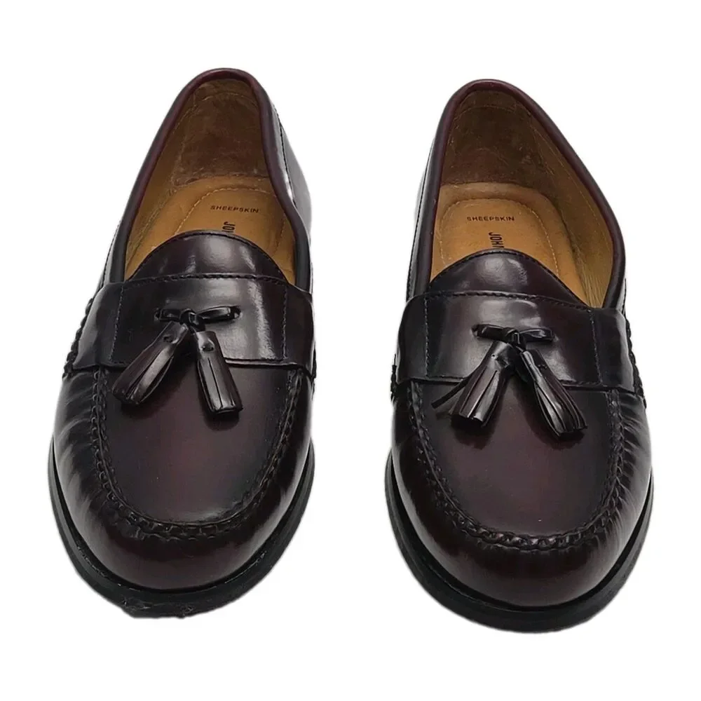 Johnston & Murphy Shoe Penny Loafers Men Sz 9.5 M Burgundy Sheepskin Tassled